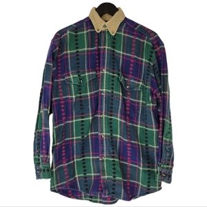 Vintage unisex plaid flannel button front shirt